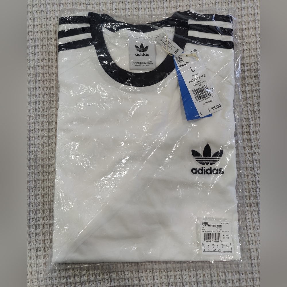 Adidas Originals White and Black 3-Stripes Tee